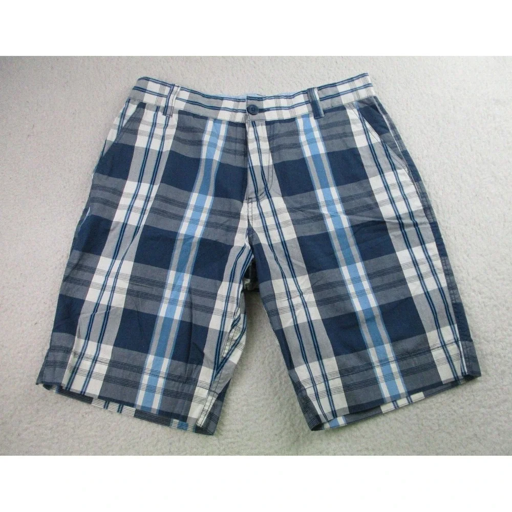 Canterbury Of New Zealand Shorts Mens Size 32 Blue White Plaid Chino Golf Casual